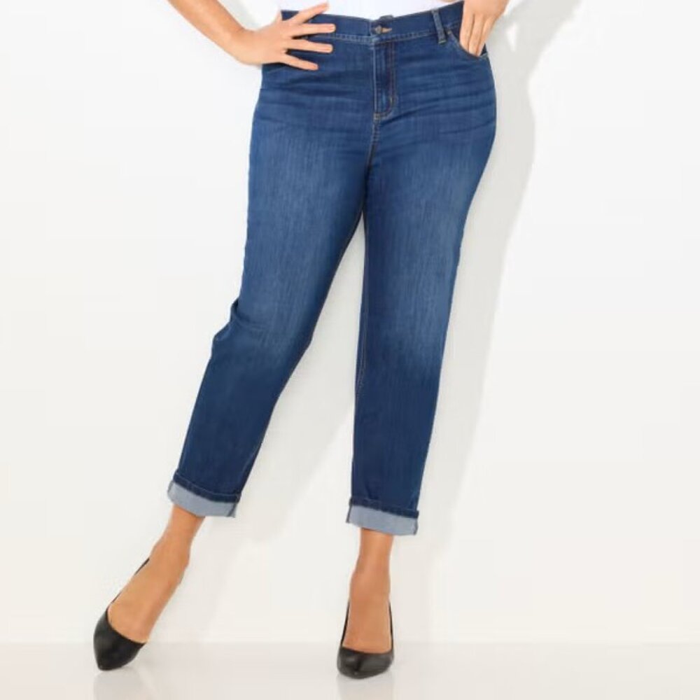 California Vintage Women's Blue Skinny Mid Rise Cuffed Hem Jeans Plus Size 20